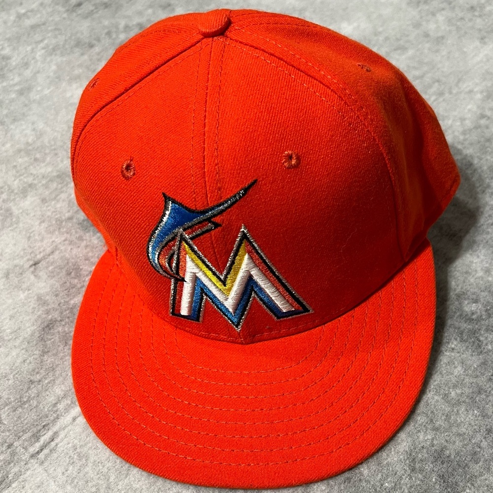 Miami Florida Marlins Hat MLB New Era 59Fifty Fitted 7 1/4 Orange Baseball Cap